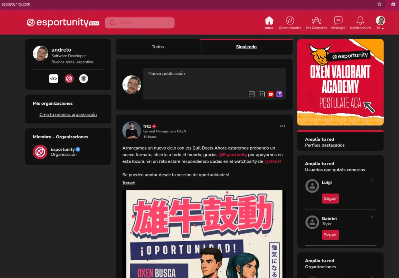 eSportunity — community feed